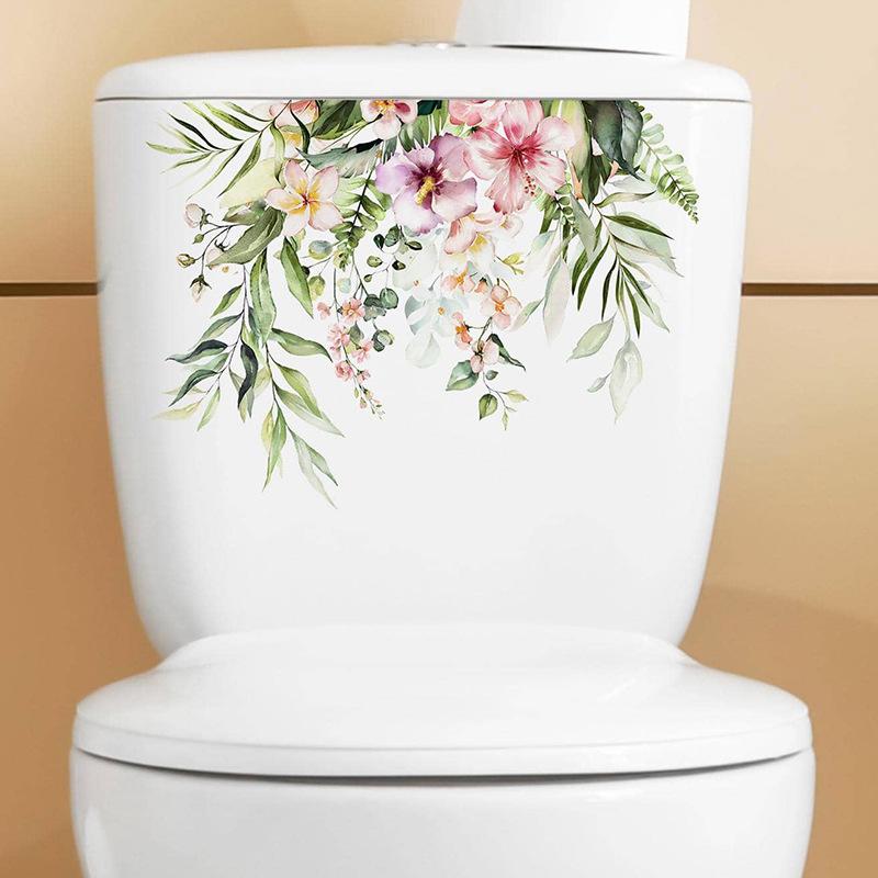 Green Plant Leaves Flower Wall Sticker Bathroom Toilet Decor Living Room Cabinet Home Decoration Decals Beautify Self Adhesive M