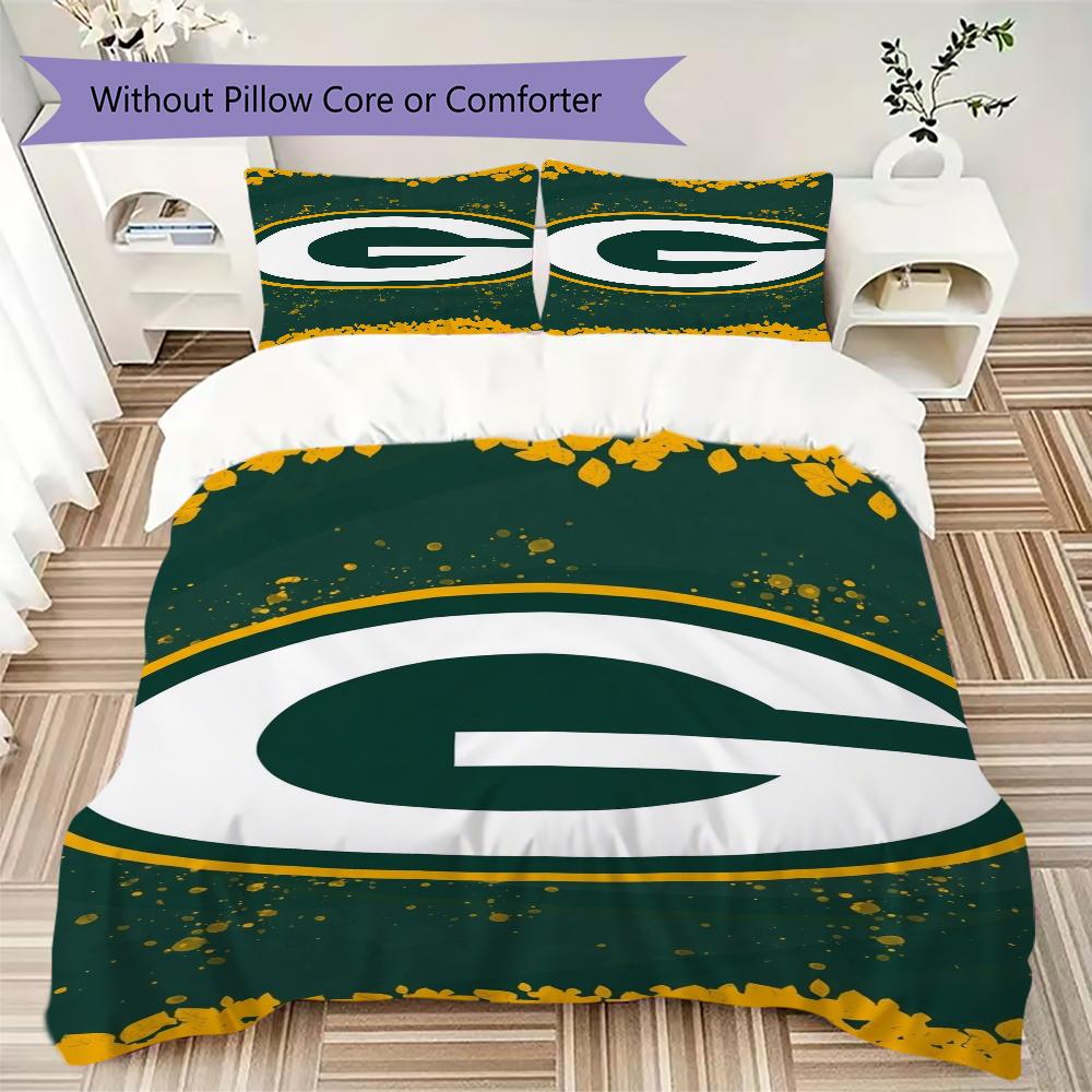 Green Bay Packers Pattern Bedding uilt Set uilt Cover Pillowcase Home Decoration Birthday Gift (1*duvet cover + 2*pillowcase without core)