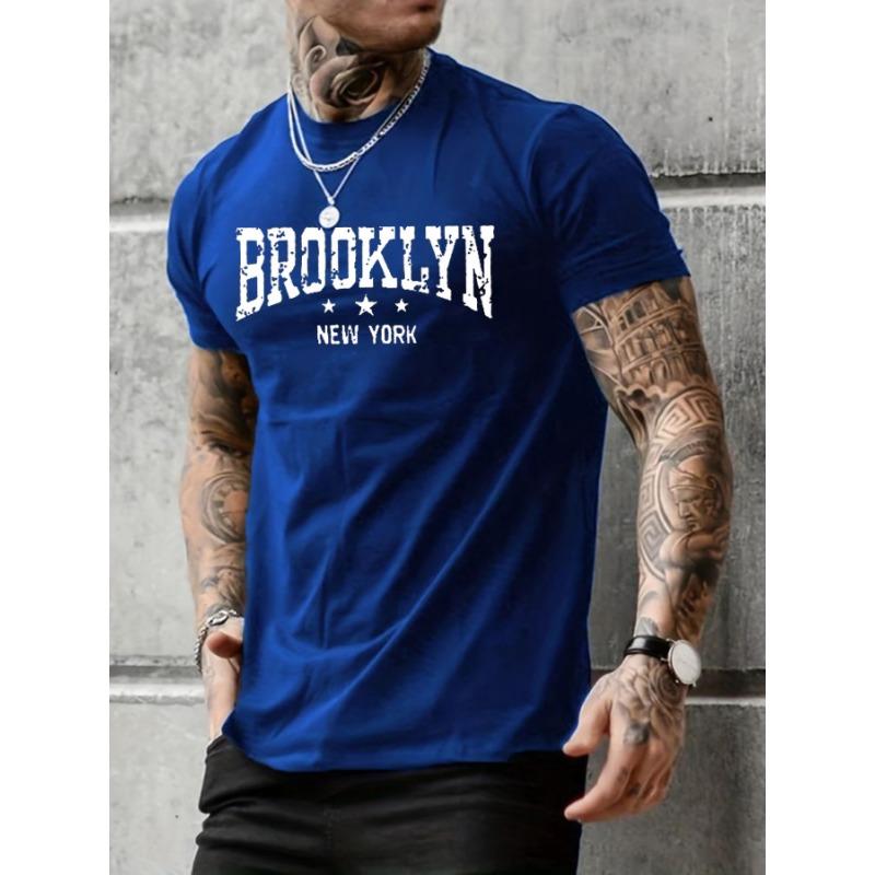 Мужская летняя повседневная свободная футболка с принтом букв Brooklyn New York, 100% чистый хлопок, с круглым вырезом, короткий рукав