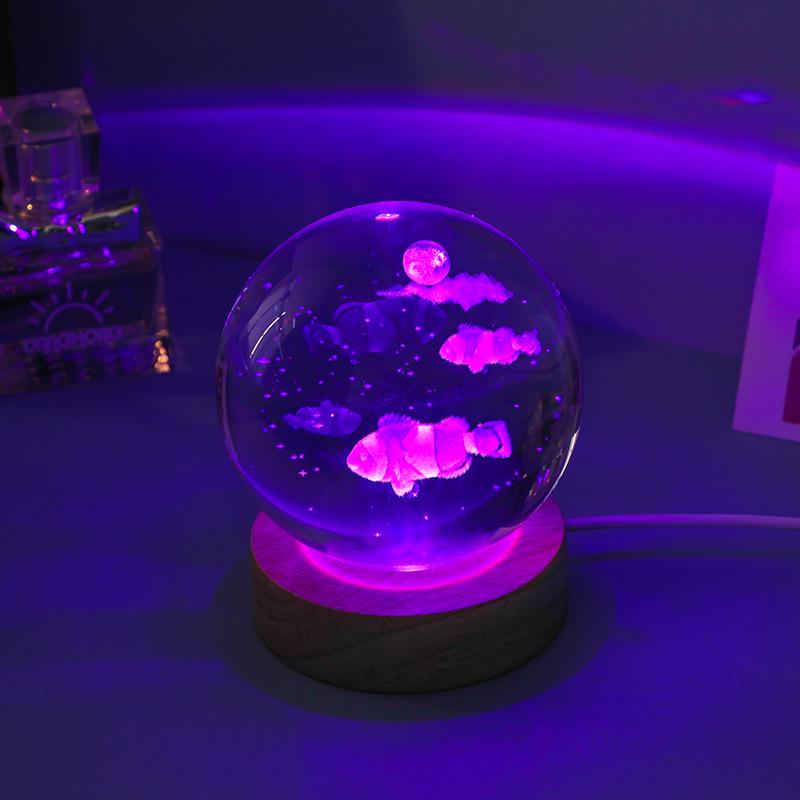 Luminous 3D Crystal Ball Night Light - Engraved Glass Room Ornament, Perfect Birthday Gift for Girls