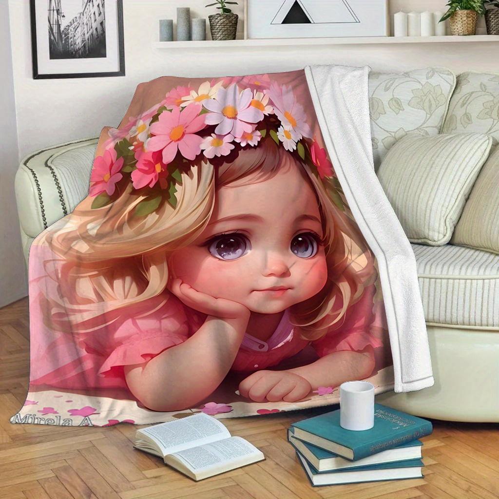 Sweet and cute child-themed pattern Flannel printed blanket suitable for all seasons suitable for living room office sofa travel