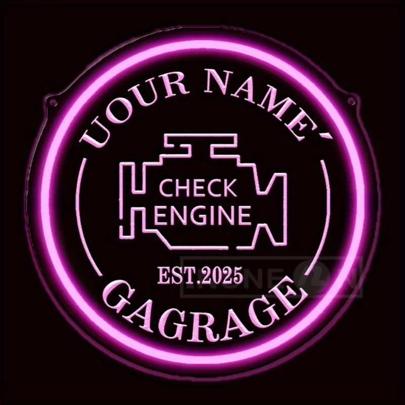Гараж Индивидуальная светодиодная неоновая вывеска USB Настенный декор Check Engine Мужская комната Белый Авто свет для автосалонов Подарки Круглый