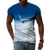 Men Summer Trend Casual Fun Round Neck Short Sleeve Fashion New 3D Printed Airplane Graphic T Shirts for Streetwear Tees Tops