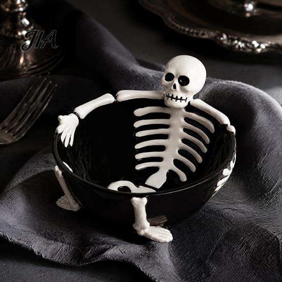 Party Serving Dish Halloween Skeleton Lounging Tidbit Serveware, 3D Relief Resin Candy Bowl for Tabletop Holiday Decor Snacks Dips, Creative