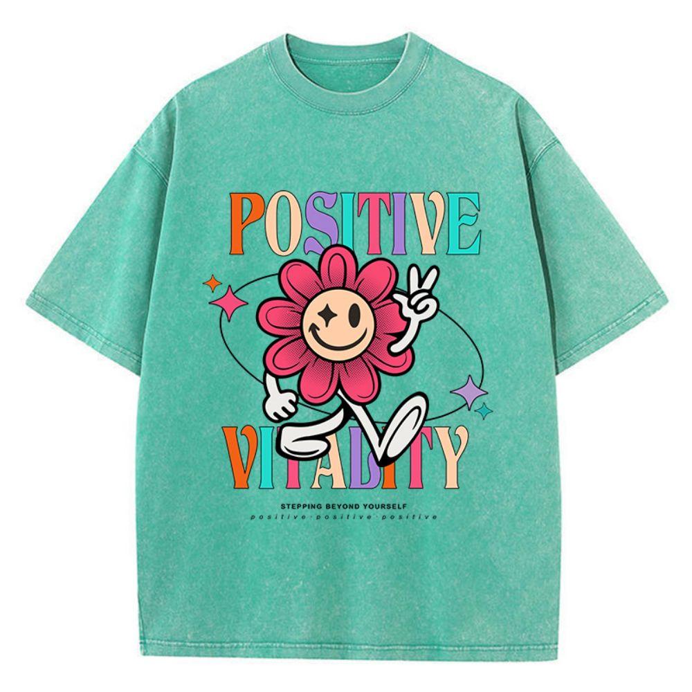 Женские хлопковые стираные футболки Positive Vitality, Born Towards The Sun с принтом, свободные топы с круглым вырезом и коротким рукавом, летняя женская одежда