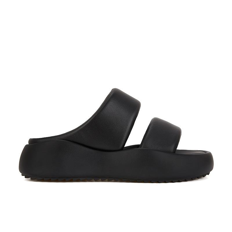 Leather version cloud bubble double belt bread casual thick bottom heightening slippers women's summer wear cool slippers