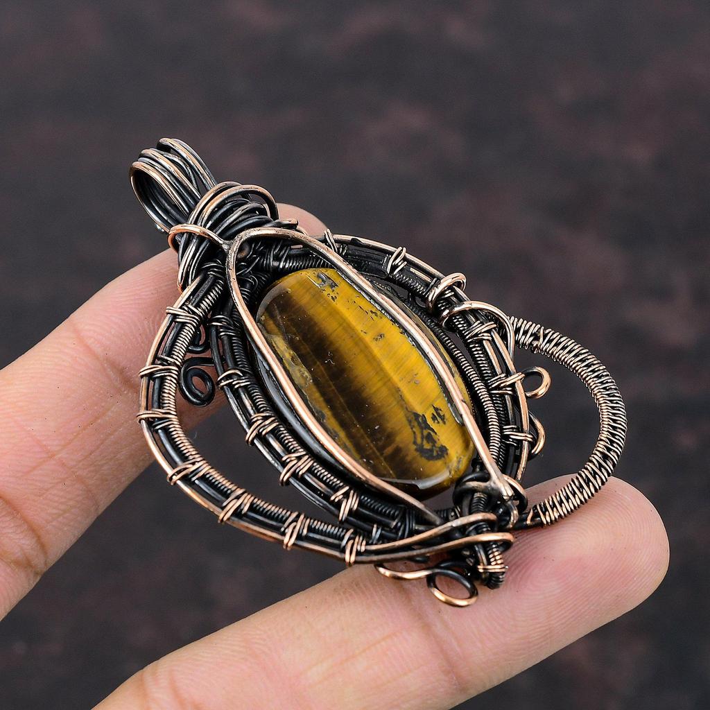 Подвеска из тигрового глаза, подвеска из медной проволоки, подвеска с драгоценным камнем, подвеска из медной проволоки, ювелирное изделие ручной работы, новинка, подвеска в подарок другу