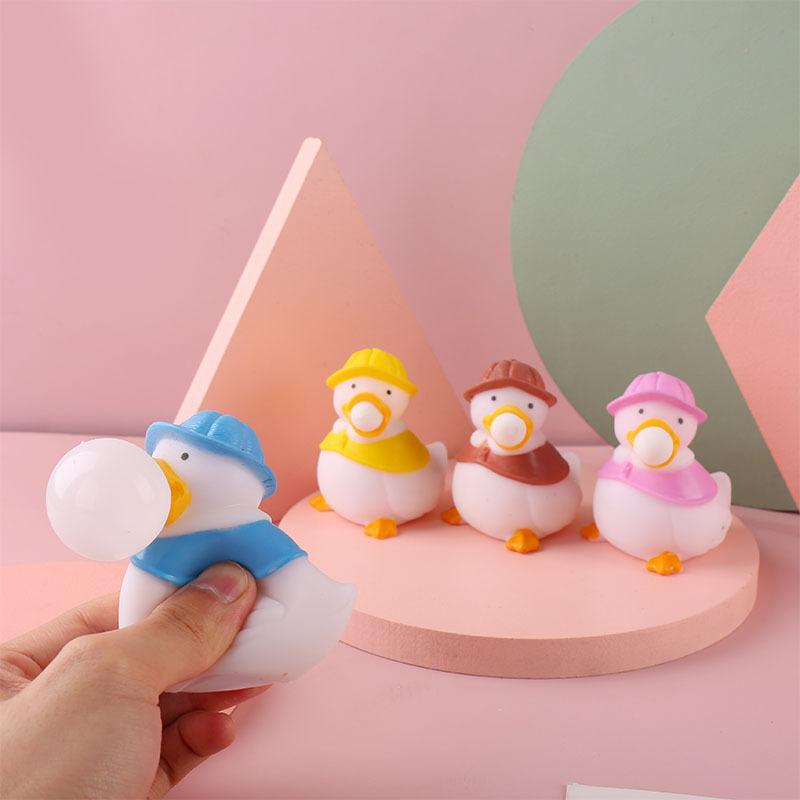 1Pc Squeezing and Bubble Blowing Adult Stress Relief Toy Cartoon Pinching and Music Duck Blowing Balloon Rebound Doll
