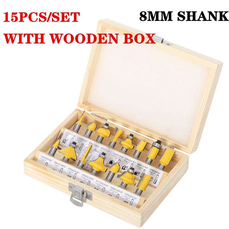 15 шт., прямые фрезы для резки дерева, карбид вольфрама, деревообработка, 1/4 дюйма, 8 мм, набор фрез