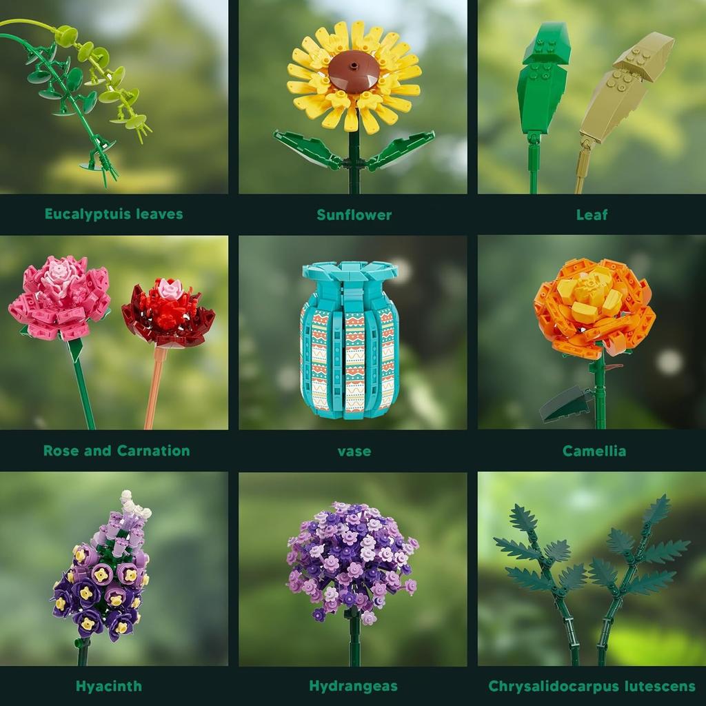 Flowers Bouquet Toys Building Blocks Set with Vase,Hydrangea, Artificial Plants for Adults, Teen Girls, Home, Office Decor- 1853pcs