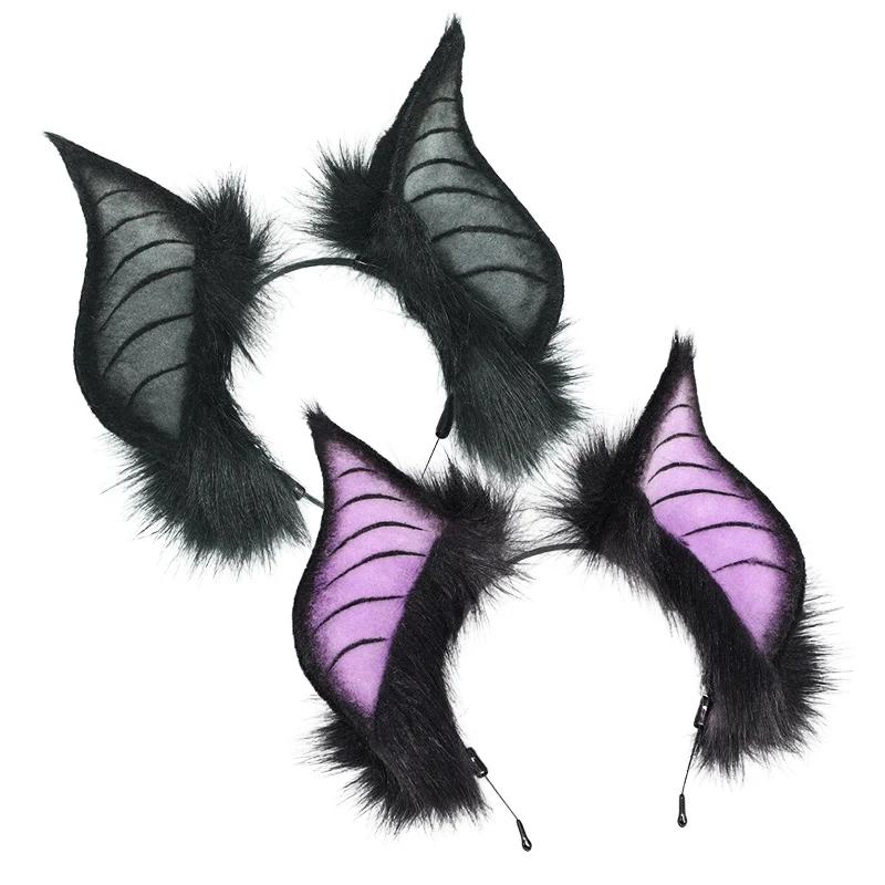 Cute Handmade Faux Fur Bat Ears Headband Halloween Christmas Cosplay Party Costume Accessories Masquerade Party Headdress