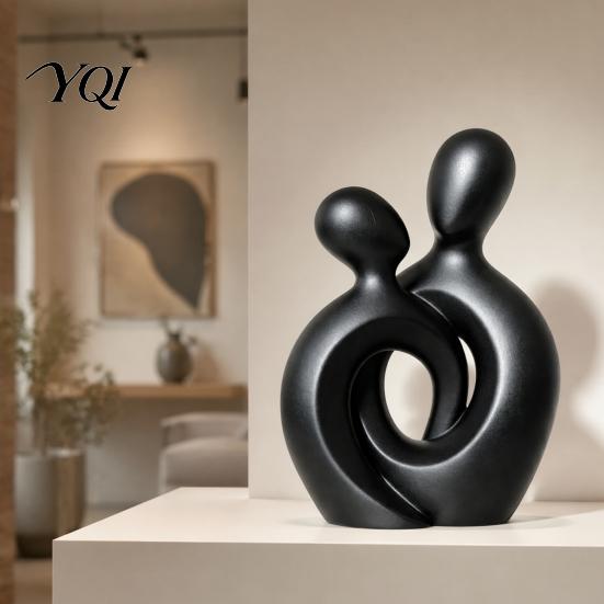 Minimalist Art Statue for Bedroom Nightstand Abstract Couple Statue, Gold Resin Figurine Home Decor, Modern Table Embracing Romantic Atmosphere