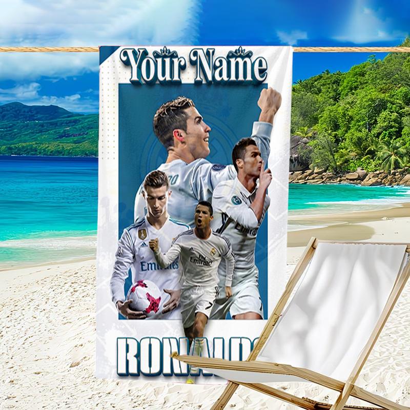 1pc Number 7 Soccer Beach Towel with Custom Name, Beach and Seaside Swimming Pool Equipment, Fashion Pattern, Rectangular, Travel Essential