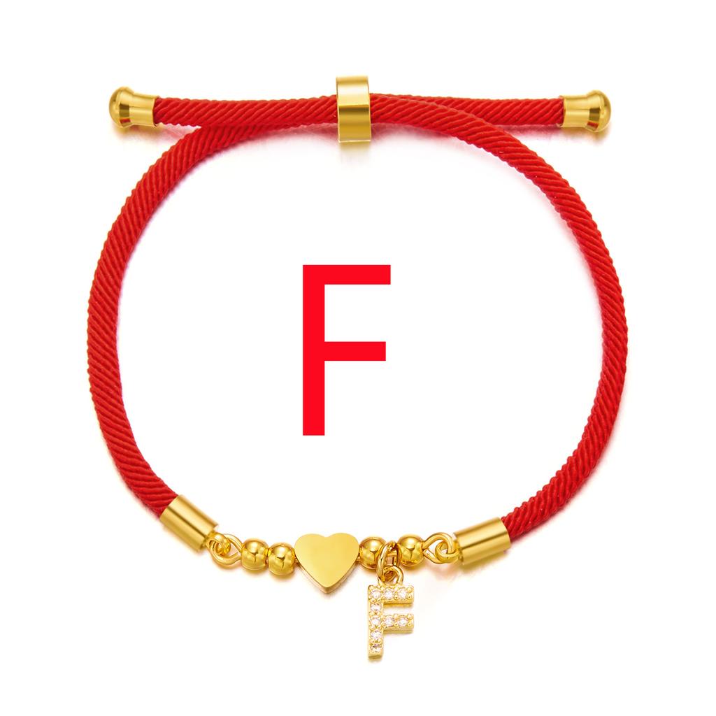 Женский браслет из нержавеющей стали с 26 буквами, AZ, алфавит, сердце, регулируемый плетеный браслет Lucky Red Rope, ювелирное изделие, подарок