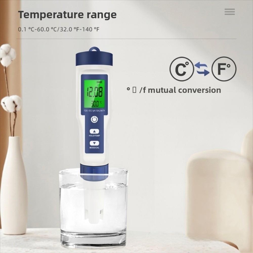 Multi-Parameter Water Quality Tester 5 in 1 Salinity Meter Digital TDS Meter for Hydroponics