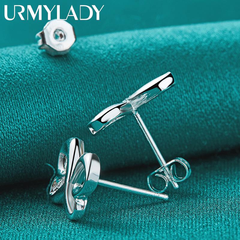 Серьги-гвоздики с бантом в форме сердца из стерлингового серебра 925 пробы для женщин, модные ювелирные изделия