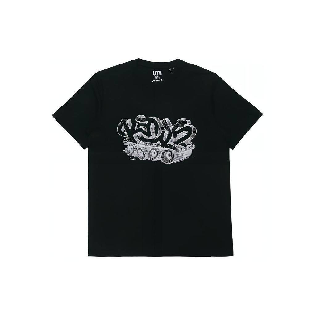 Uniqlo X Kaws Коллаборация Весна/Лето 2019 Футболка с коротким рукавом с принтом Art Font Унисекс Топы Черный UQ422021000