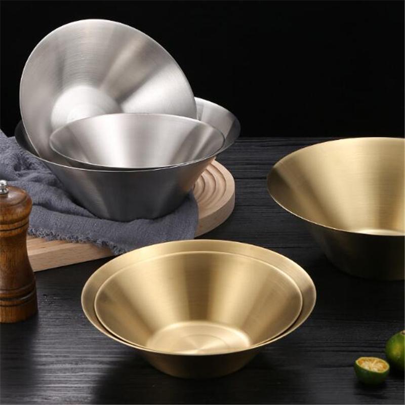 Золотая миска для рисового супа, миска из нержавеющей стали, медная корейская салатница, посуда, однослойная фруктовая салатница