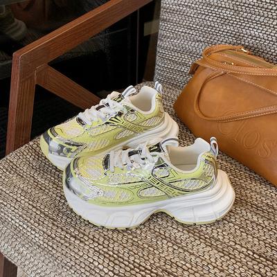 Женские кроссовки на толстой подошве, увеличивающие рост, с цветной отделкой, новая сетчатая дышащая модель 2025 года, удобные и легкие повседневные спортивные туфли