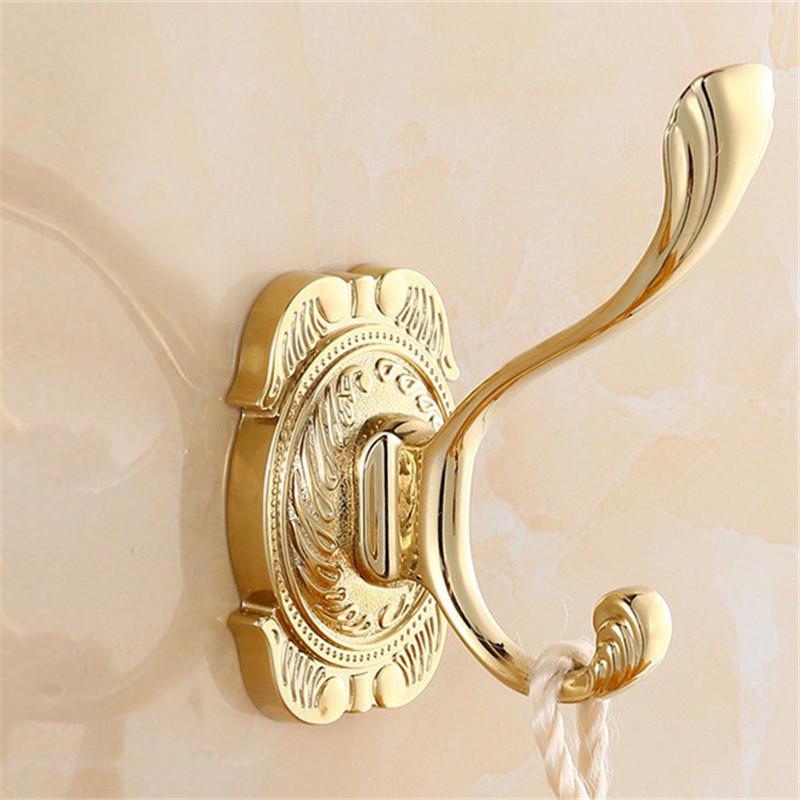 Tuqiu Gold Резной крючок для халата в ванной Настенные крючки Алюминиевый крючок для кухонного полотенца Черный ключ Держатель для вешалки для шляп и сумок Крючок для одежды