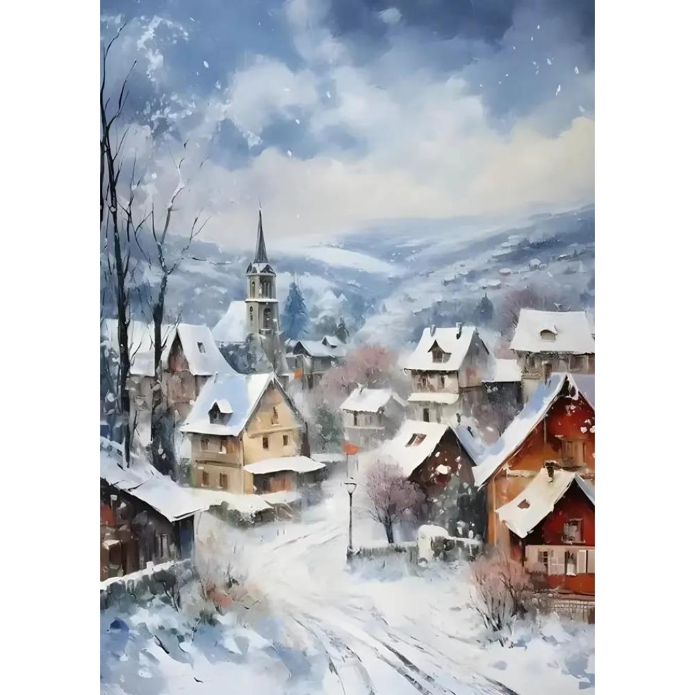 Retro Santa Claus and Reindeer Canvas Print Winter Gingerbread Hut Wall Art Poster Modern Living Room Christmas Home Decor Gifts