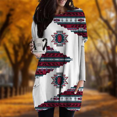 Новинка осени с принтом черной лошади большого размера женское платье с круглым вырезом и длинными рукавами повседневные платья с карманами