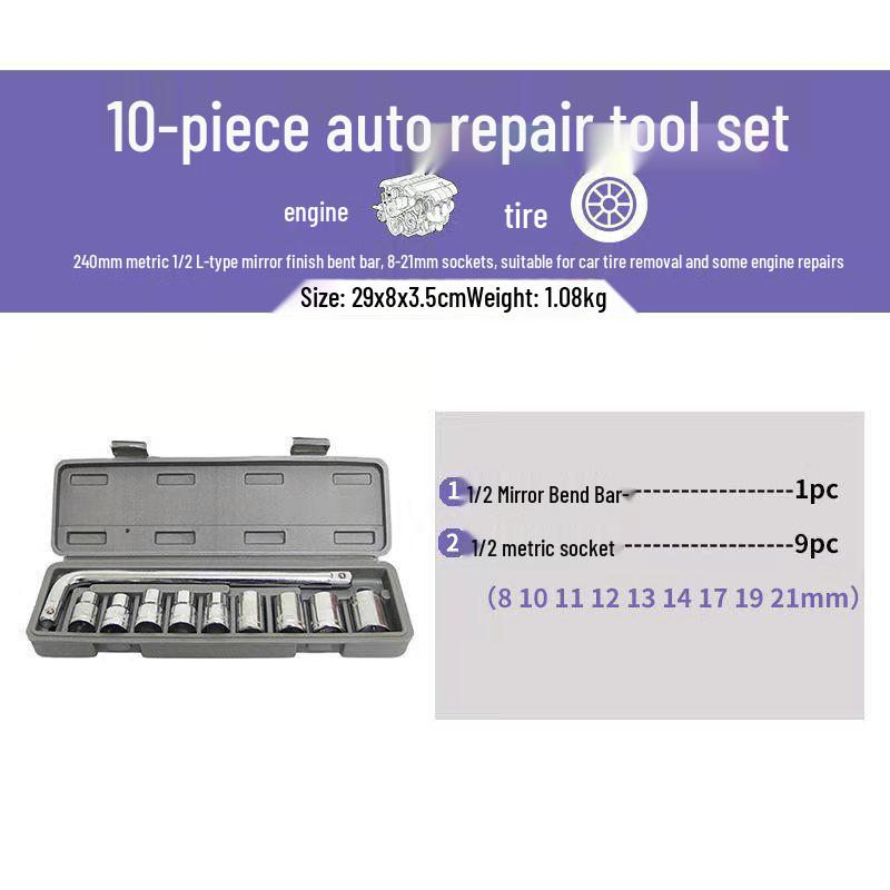 Набор инструментов для ремонта автомобилей и мотоциклов из 46 предметов - Головки, Трещоточный ключ, Шестигранный ключ