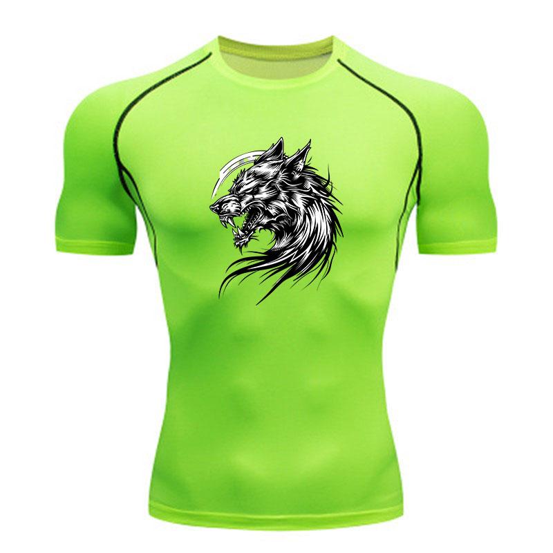 Men's Compression Workout T-Shirt, Ferocious Roaring Wolf Gr