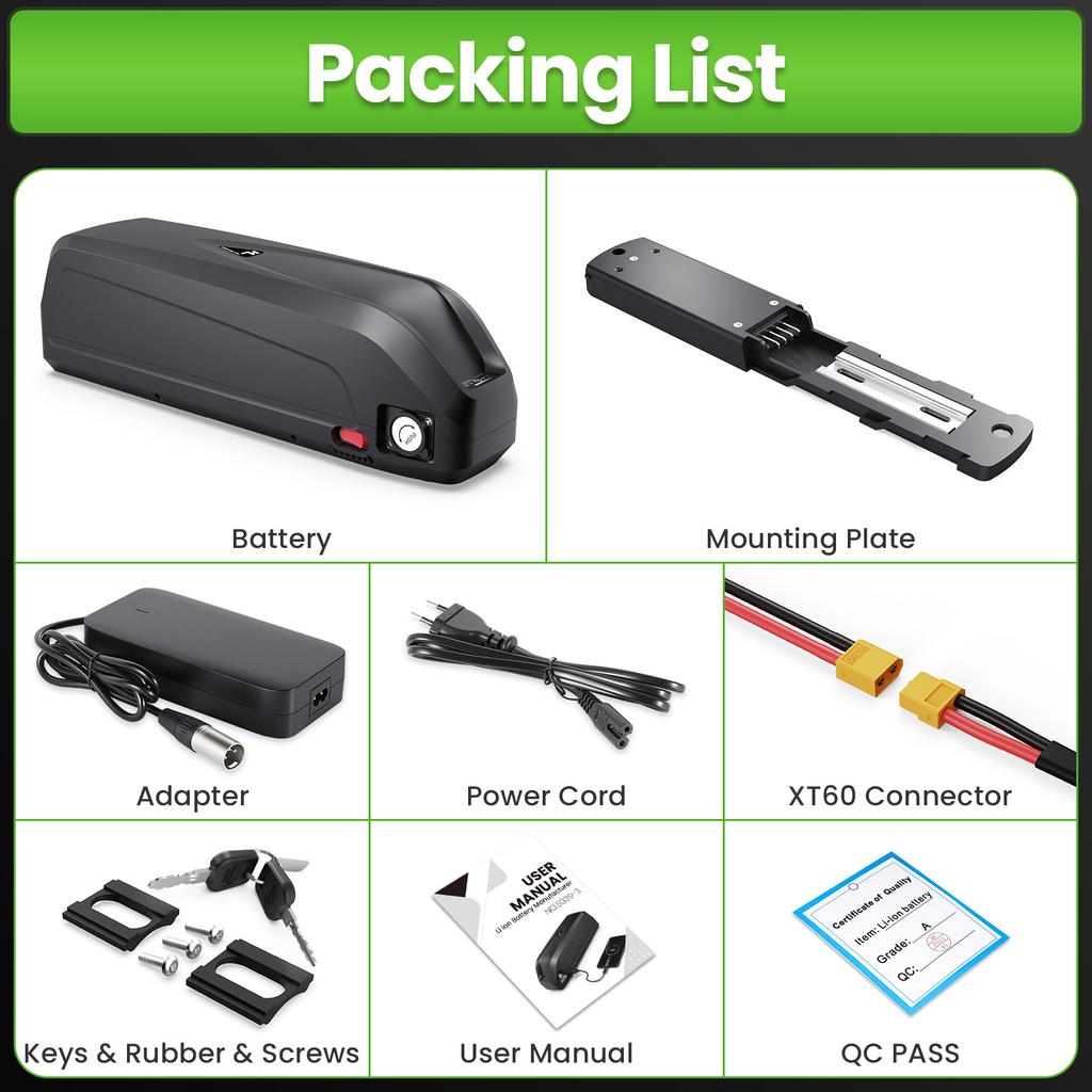 EU Warehouse in Stock Electric Bike Battery 4 Pin Electric Bicycle Battery 36V 20Ah 25A BMS E-bike Lithium Ion Battery Pack