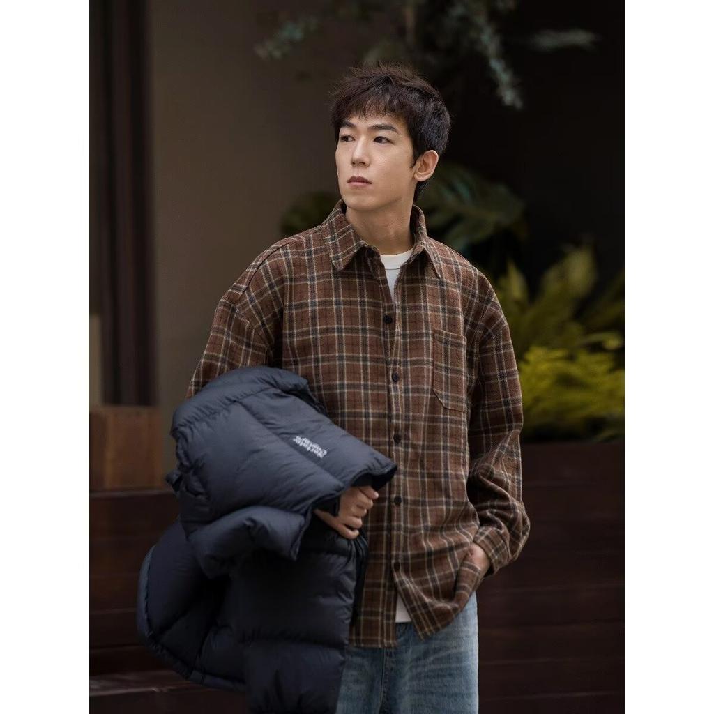 Американская повседневная коричневая клетчатая рубашка, пальто для мальчиков и девочек, блузка в студенческом стиле, простая свободная ретро-блузка с длинными рукавами