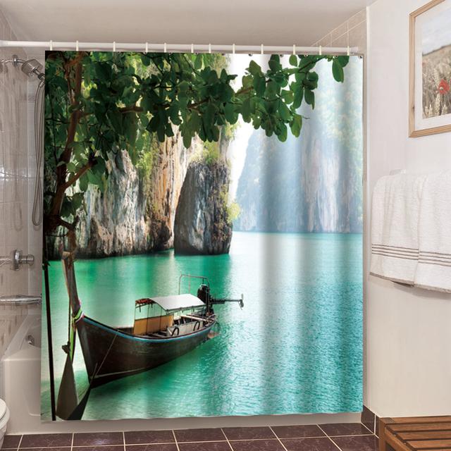 Сельский пейзаж, камень лотоса, Будда, занавеска для душа, занавеска для ванной, водонепроницаемая полиэстеровая занавеска для ванной комнаты с крючками