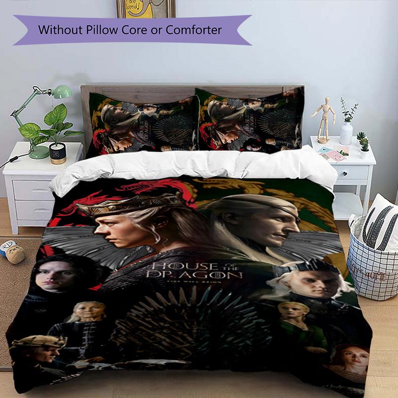 House of the Dragon 3pcs Bedding Set Duvet Cover Closure Includes 1 Duvet Cover & 2 Pillowcases for All Seasons Bedroom Home Dorm Decor
