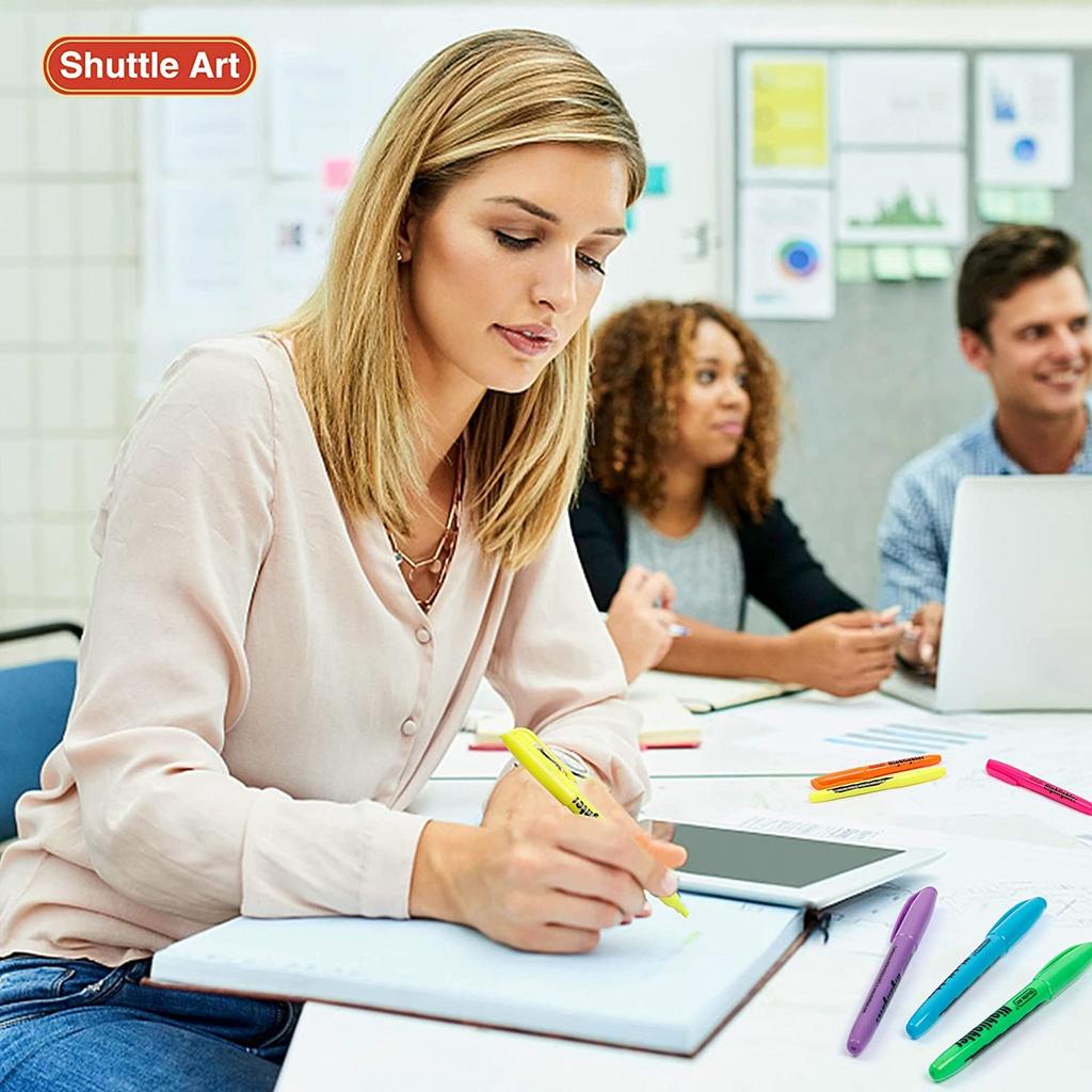 Shuttle Art Highlighter 10 Chisel Large Ideal for Diary and Pens, Colors, 30-Pack. Water-based, Tip, Quick-Drying, Bleed-Resistant, Capacity.