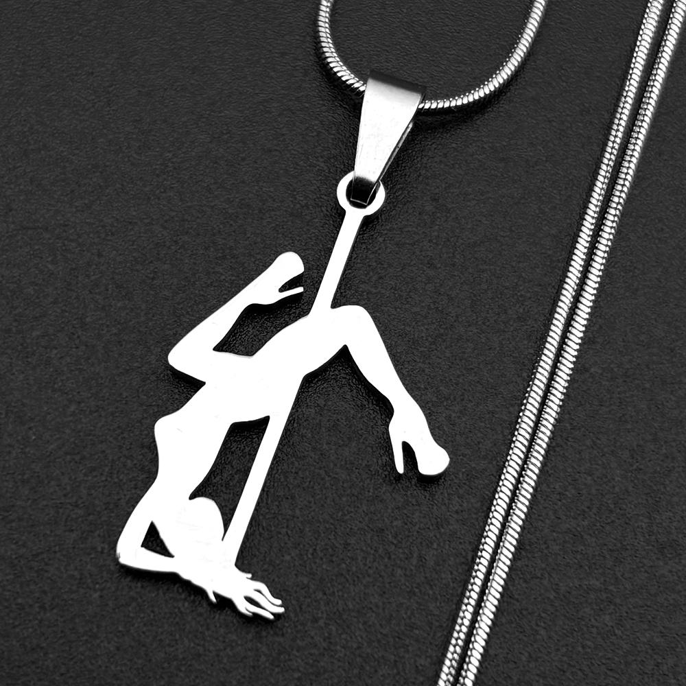 Цепочка с подвеской в виде девушки Pole Dance Для женщин Мужчин Нержавеющая сталь Золотой Цвет Арт Музыкальная Модная Спортивная Подвеска Ожерелье Украшения Подарки