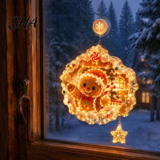 Decorative Light for Bedroom Christmas Suction Cup Window Light, 7.8-Inch Double-Layer Warm LED Battery Powered Festive Hanging Holiday Glass Windows,