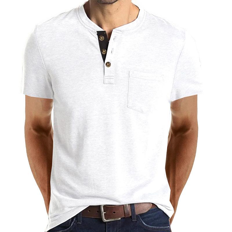 Summer Men's Short Sleeve T-Shirt Men's Henley T-Shirt Casual Round Neck Top