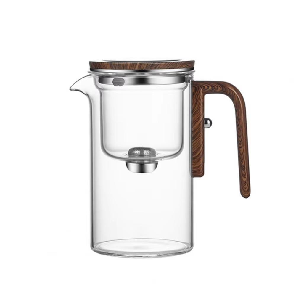 Glass Teapot with Filter Wooden Handle One Click Magnetic Switch Tea Separation Filtration Suitable for Family Gifts Offices