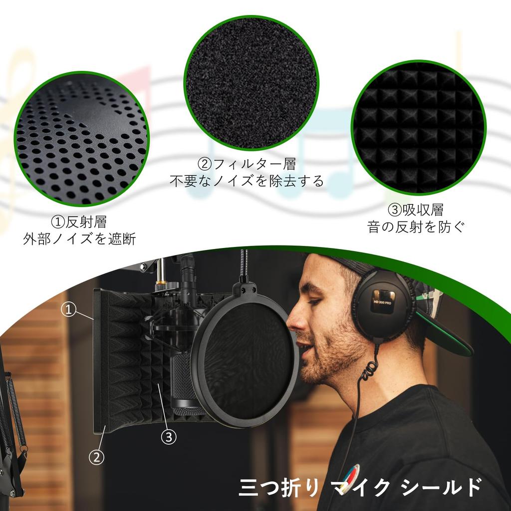 Frgyee Reflection Microphone Shield Microphone Microphone Sound Absorbing Material with Absorbing x Filter, & Stand, Soundproofing, High-Density Foam,