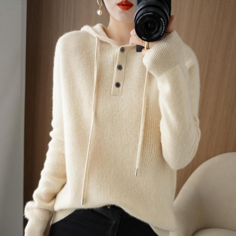 YYFS Женские модные повседневные однотонные свободные свитера с капюшоном на осень и зиму с длинным рукавом