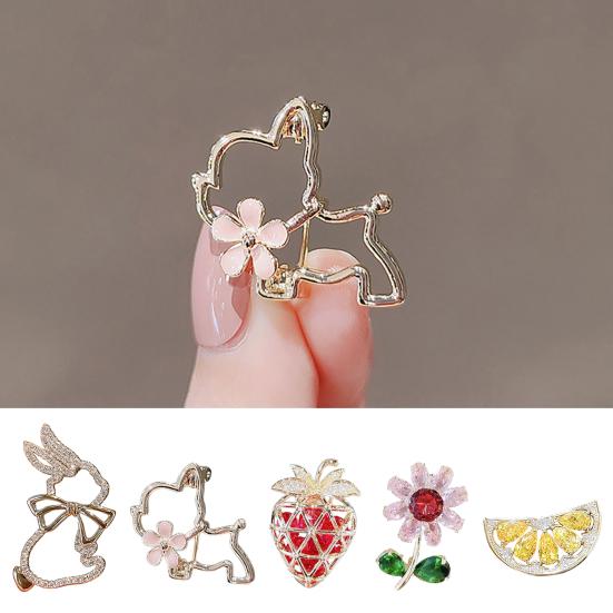 Симпатичная женская брошь, милая булавка в форме фруктов, цветов и животных, блестящие стразы, вечерние повседневные значки, аксессуары для одежды