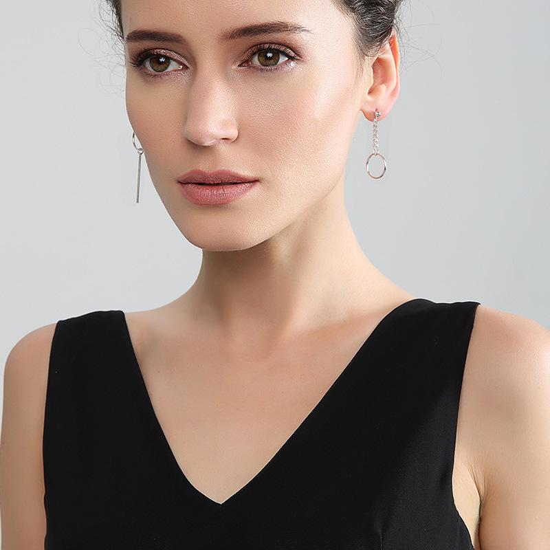 Геометрические круглые серьги-клипсы, простые длинные женские серьги в японском и корейском стиле, украшения для ушей, универсальные длинные асимметричные серьги-гвоздики в полоску для живота