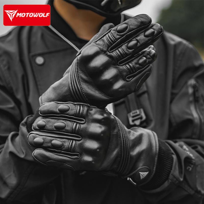 Водонепроницаемые мотоциклетные перчатки Motowolf Кожаные Теплые Ветрозащитные С сенсорным экраном Натуральная кожа Мотокроссовые перчатки для мужчин и женщин