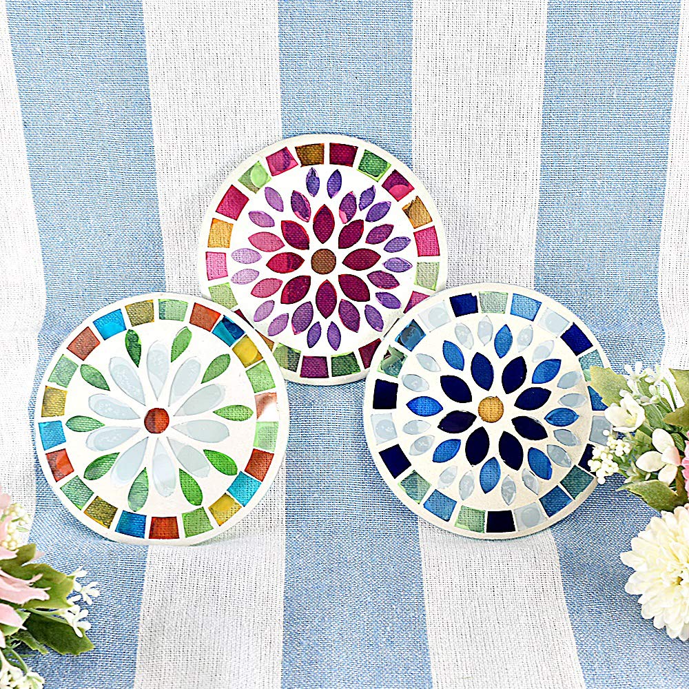 Fourcart Cute Handmade Glass Coasters Flower Pink x Set [Mosaic Coaster] 5-Piece