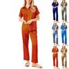 Women's Silk Solid Color Pajamas Set, Ladies Short-sleeved And Long Pants Two-piece Pajamas, Button-down Pajamas And Home Clothes
