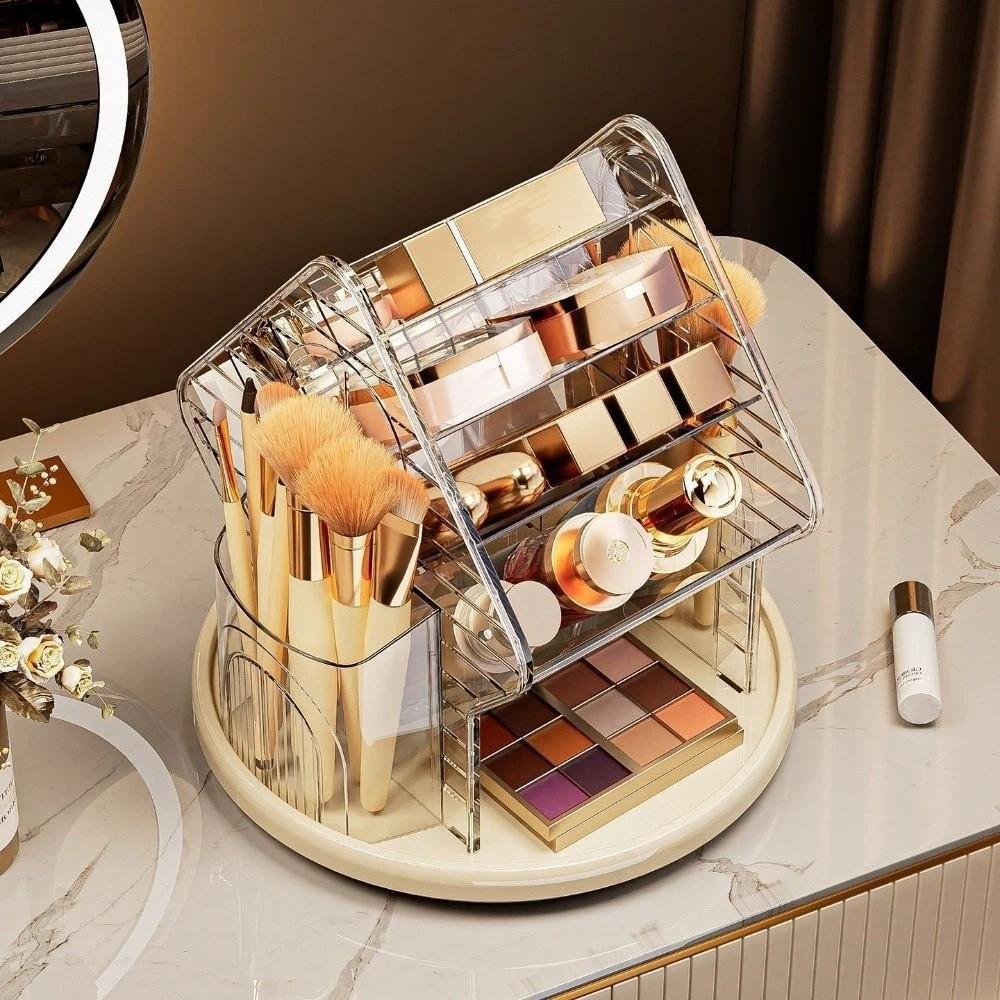 Rotating Desktop Cosmetic Organizer Multifunctional Makeup Brush Storage Box Lipstick Stand Vanity
