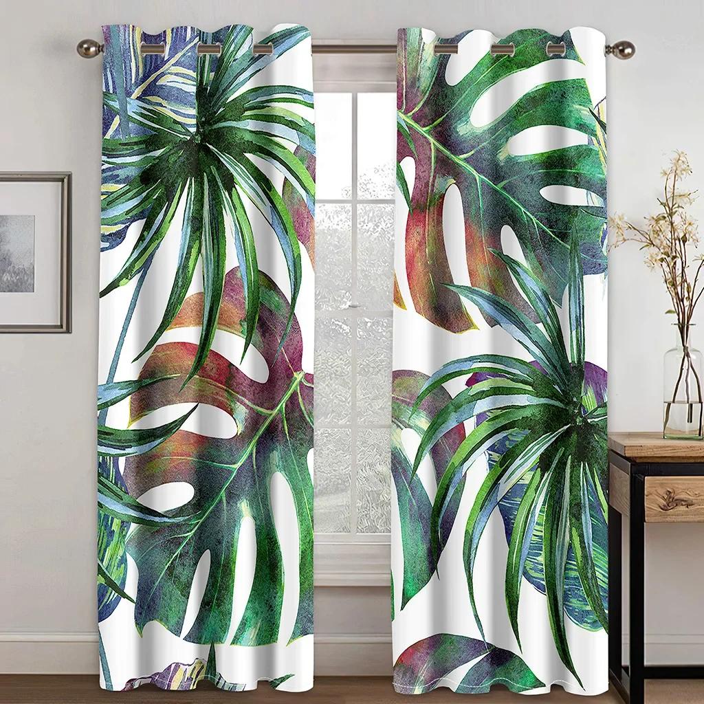 Scenic Curtains for Bedroom Window Curtains for Living Room Green Leaves Palm Tree Bedroom Cortinas Window Treatments