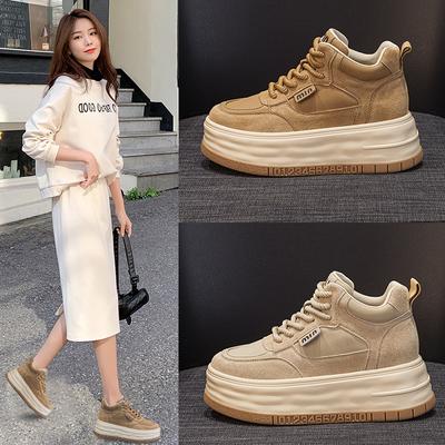 Женская обувь кожа весна женская 2025 весна новая универсальная удобная небольшая внутренняя высота подъема женская обувь повседневная обувь кеды