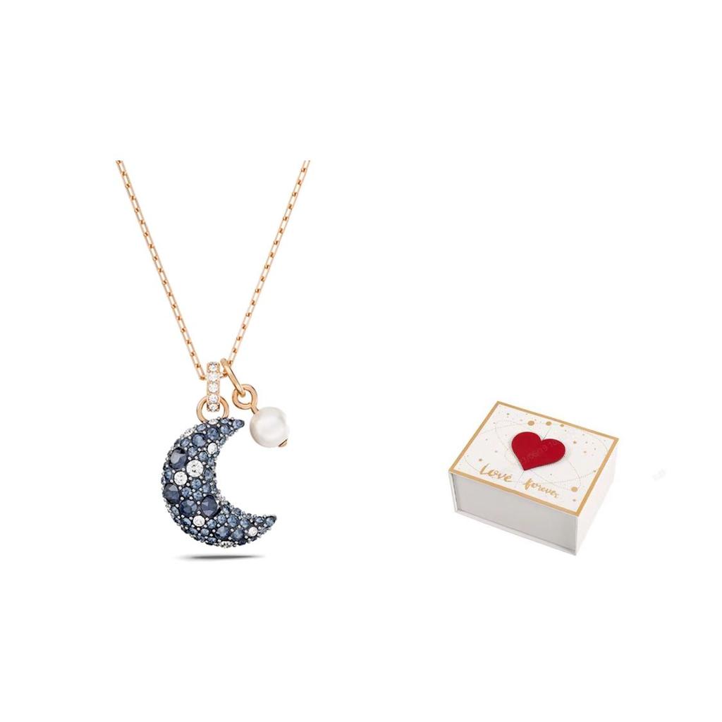 Swarovski Ожерелье с подвеской в форме луны Luna для женщин, розовое золото, синий 5671585