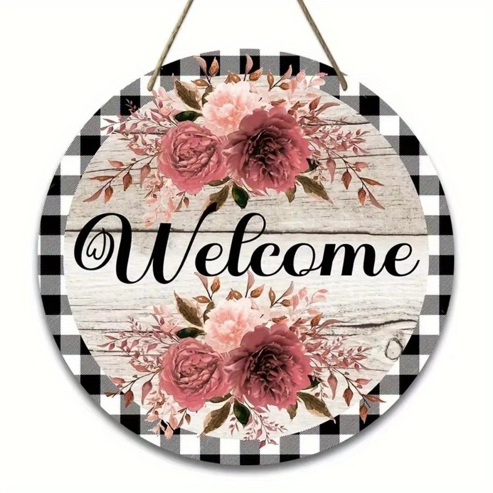 Vintage Welcome Flower Plant Sign, Round Wooden Wreath Sign for Home Room Farmhouse Porch Bar Cafe Wall Decor, Gift for Friends