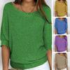 Solid Color Knitting Sweater O-Neck 44989 Sleeve Loose Fit Pullover Tops Knitwear